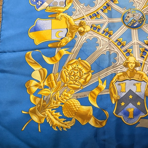 Hermes Blue and Gold Scarf - Picture 3 of 5